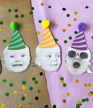 Load image into Gallery viewer, Rainbow Striped Hat Personalised Photo Face Pom Pom Bunting (Copy)