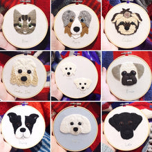Load image into Gallery viewer, Personalised Pet Portrait Hand Embroidery Hoop, Pet Lover Gifts, Custom Cat, Dog or any Pet Embroidery Gift
