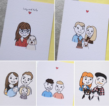 Load image into Gallery viewer, Personalised Family Portrait Pet Portrait A5 Textured Art Print