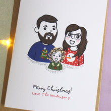 Load image into Gallery viewer, Personalised Festive Family Portrait Christmas Cards