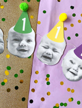 Load image into Gallery viewer, Block Colour Hat Personalised Photo Face Pom Pom Bunting
