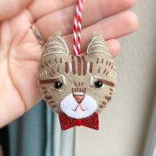 Load image into Gallery viewer, Tabby Cat Bow Toe Felt Valentines Decoration
