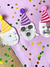 Load image into Gallery viewer, Rainbow Striped Hat Personalised Photo Face Pom Pom Bunting (Copy)
