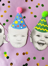 Load image into Gallery viewer, Rainbow Multi Hat Personalised Photo Face Pom Pom Bunting
