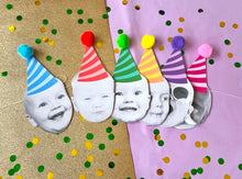 Load image into Gallery viewer, Rainbow Striped Hat Personalised Photo Face Pom Pom Bunting (Copy)

