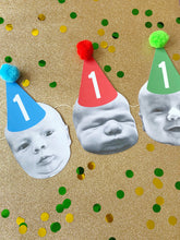 Load image into Gallery viewer, Block Colour Hat Personalised Photo Face Pom Pom Bunting
