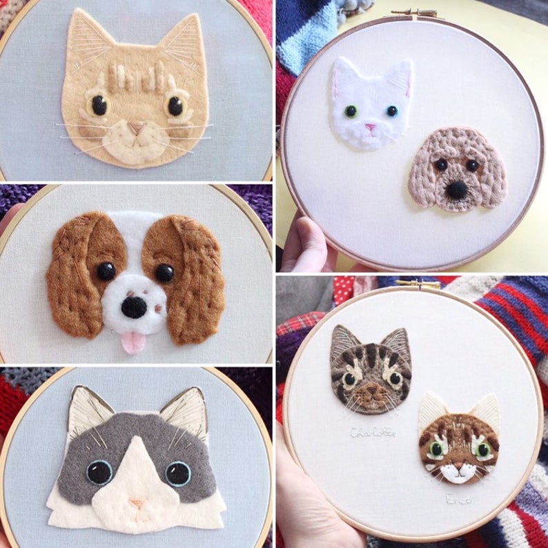 Personalised Pet Portrait Hand Embroidery Hoop, Pet Lover Gifts, Custom Cat, Dog or any Pet Embroidery Gift