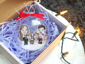 Personalised Family Portrait Christmas Tree Bauble Ornament