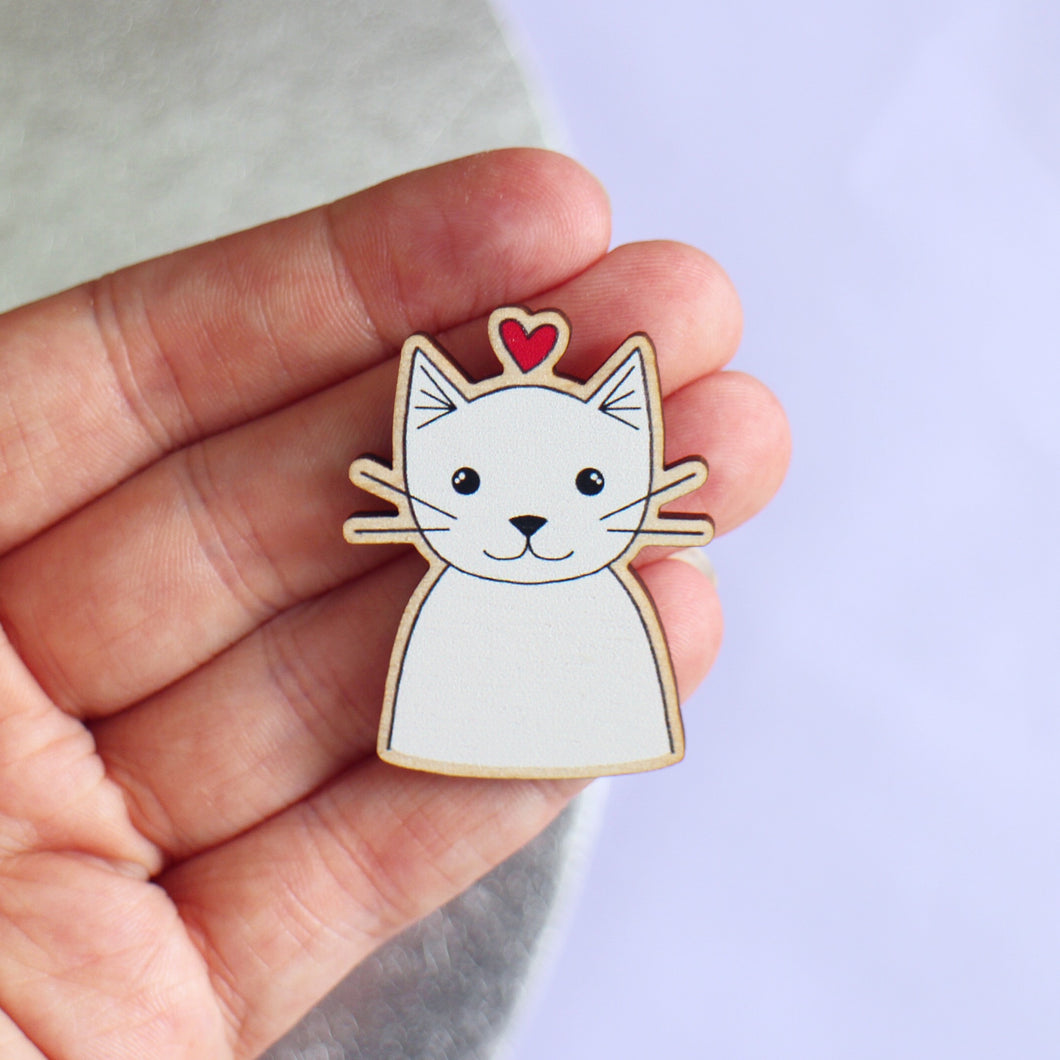 SALE Wooden Cat Pin Badge
