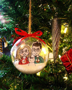 Personalised Family Portrait Christmas Tree Bauble Ornament