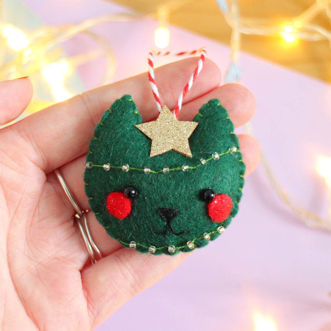 Christmas Tree Cat Felt Festive Decoration