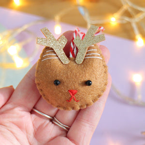 Reindeer Christmas Cat Felt Festive Decoration