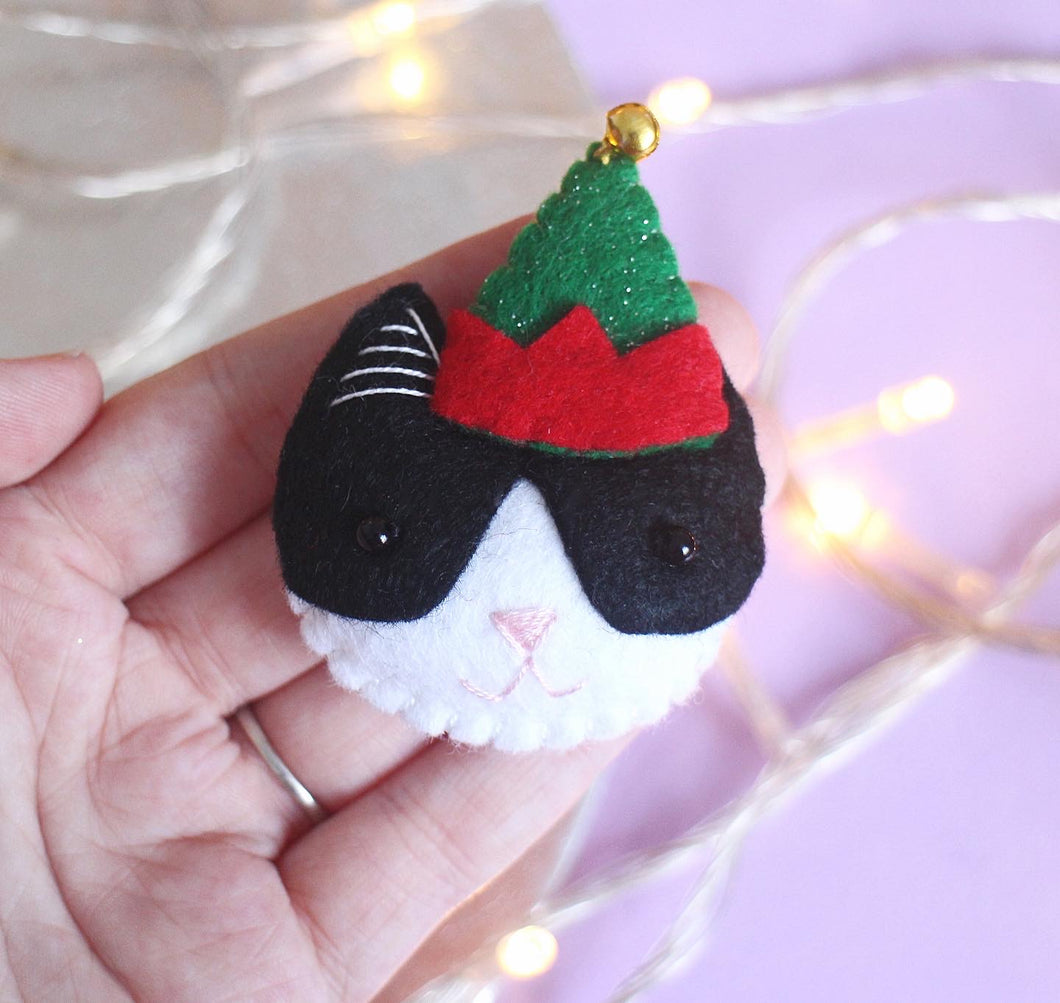 Elf Christmas Cat Felt Festive Decoration