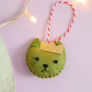 Brussel Sprout Christmas Cat Felt Festive Decoration