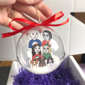 Personalised Family Portrait Christmas Tree Bauble Ornament